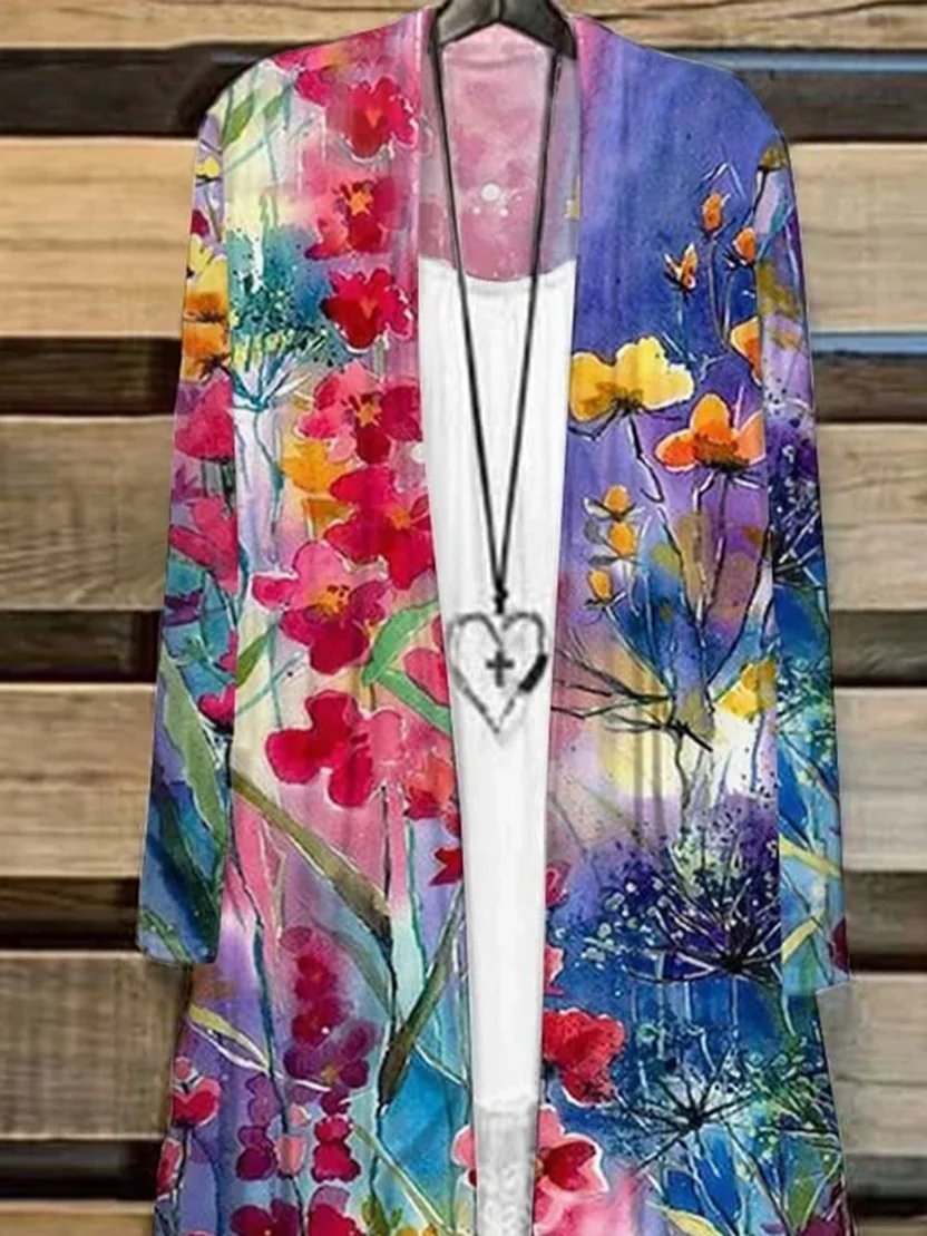 Women Floral Spring/Fall Cover-up Casual Lightweight Cardigan