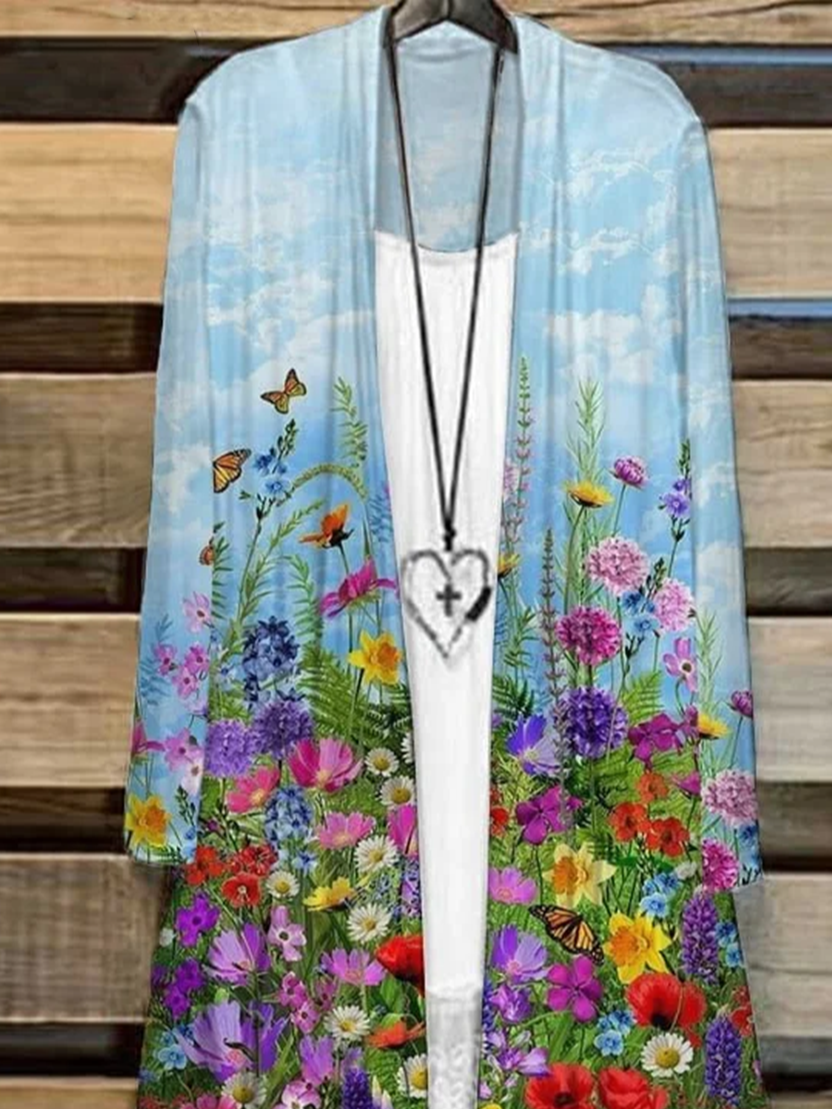 Women Floral Spring/Fall Cover-up Casual Lightweight Cardigan