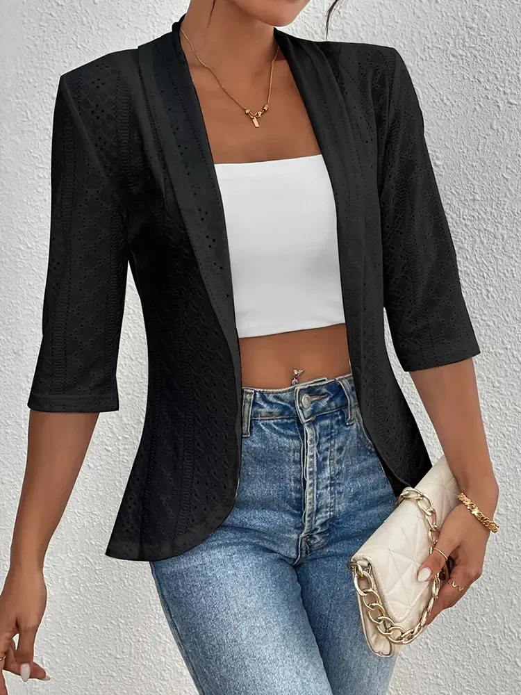 Women Geometric Spring/Fall Cover-up Sexy Jacquard Lightweight Cardigan