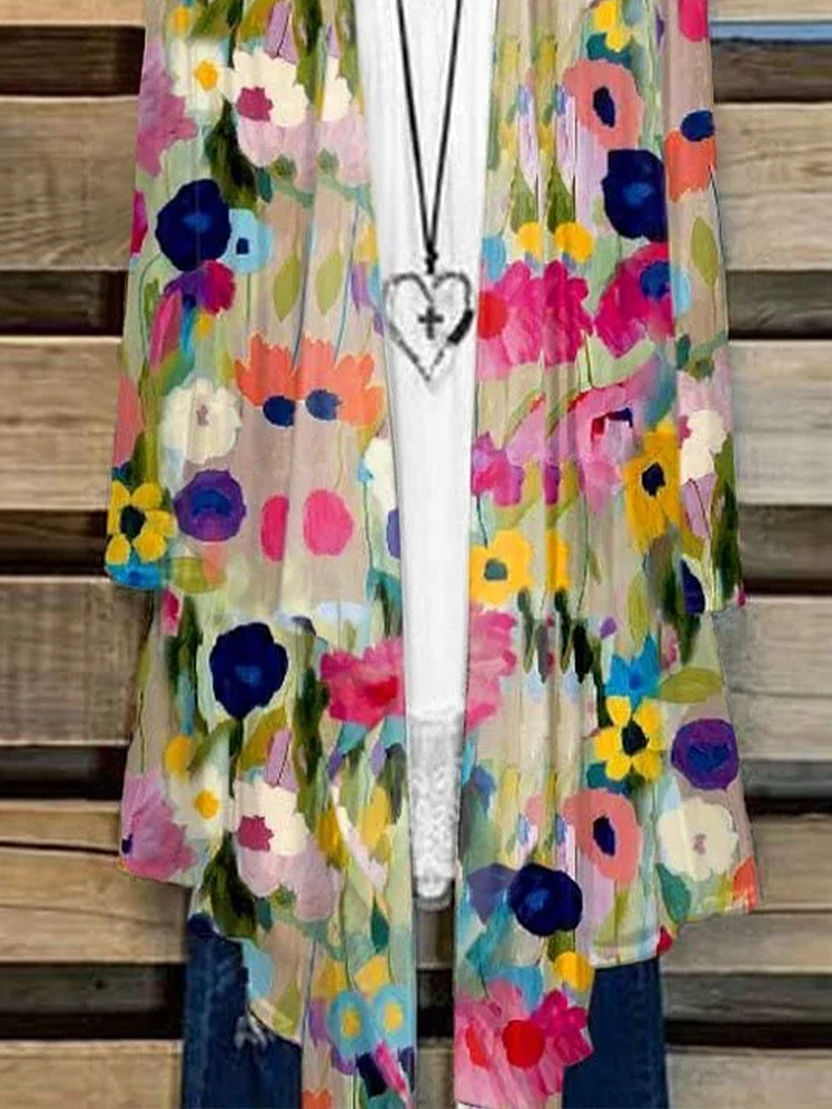 Women Floral Spring/Fall Cover-up Casual Lightweight Cardigan