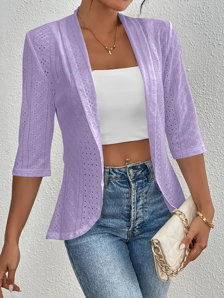 Women Geometric Spring/Fall Cover-up Sexy Jacquard Lightweight Cardigan