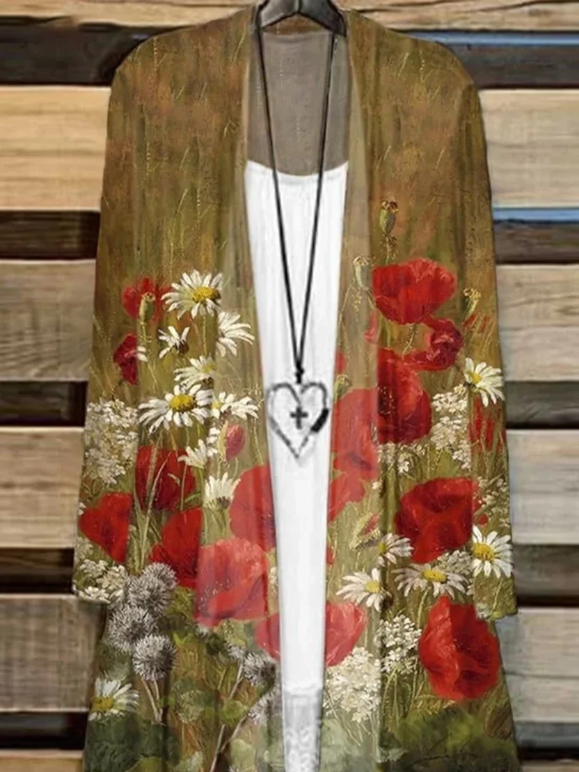 Women Floral Spring/Fall Cover-up Casual Lightweight Cardigan