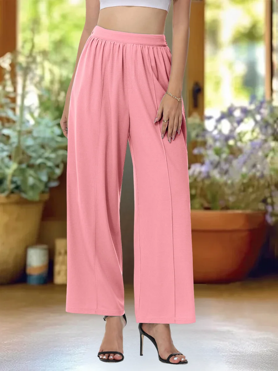 Women Plain Long Elastic Waist Pants Casual Spring/Fall Trousers