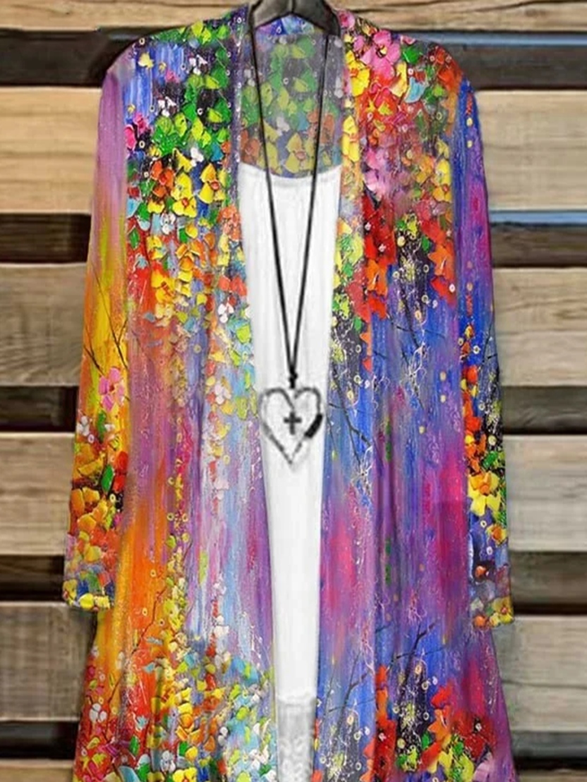 Women Floral Spring/Fall Cover-up Casual Lightweight Cardigan