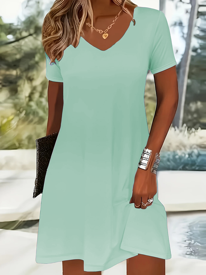 Women Little Black Dress Plain Short Sleeve Summer Dress V Neck Daily Casual Midi Fit & Flare Dress A-Line Dress