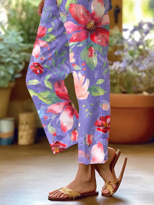 Women Floral Long Pants Casual Spring/Fall Trousers