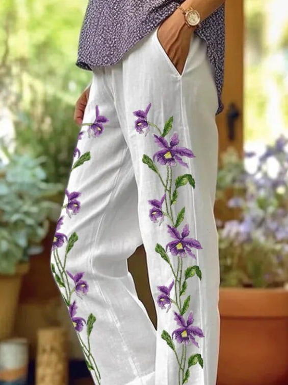 Women Floral Long Pants Casual Spring/Fall Trousers