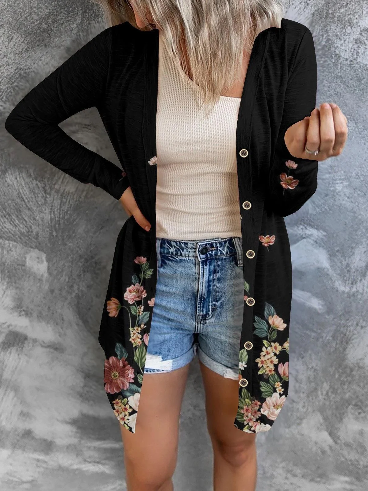 Women Geometric Spring/Fall Cover-up Sexy Printing Lightweight Cardigan