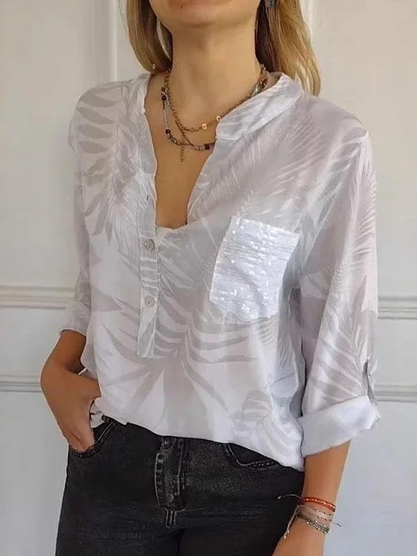 Women Plain Long Sleeve Tee T-shirt V Neck Printing Casual Spring/Fall Top