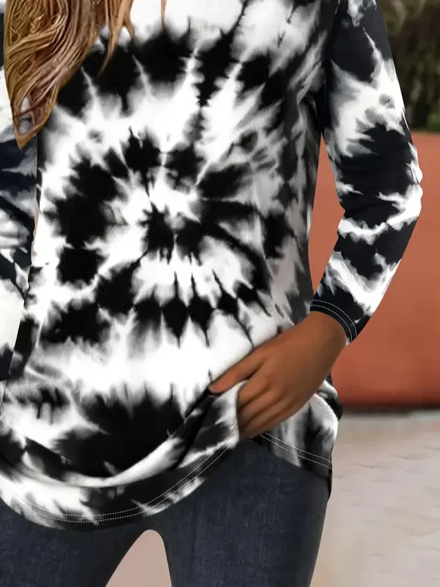 Women Tie-Dye Pattern Long Sleeve Tee T-shirt Crew Neck Printing Casual Spring/Fall Graphic Tee Top
