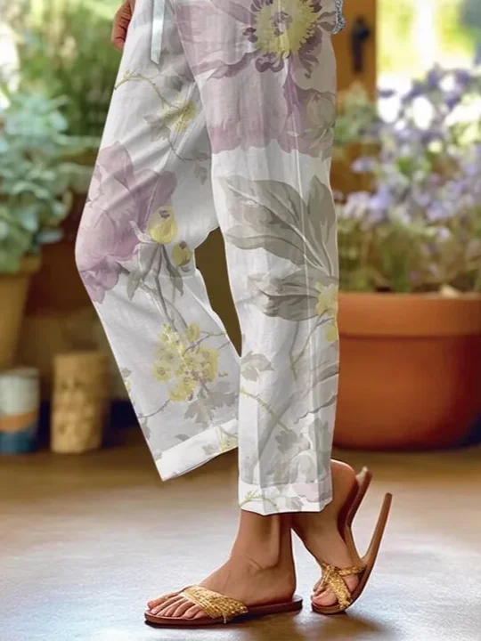 Women Floral Long Pants Casual Spring/Fall Trousers