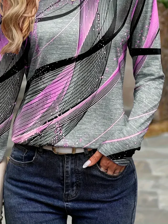 Women Abstract Long Sleeve Tee T-shirt Crew Neck Printing Casual Spring/Fall Graphic Tee Top