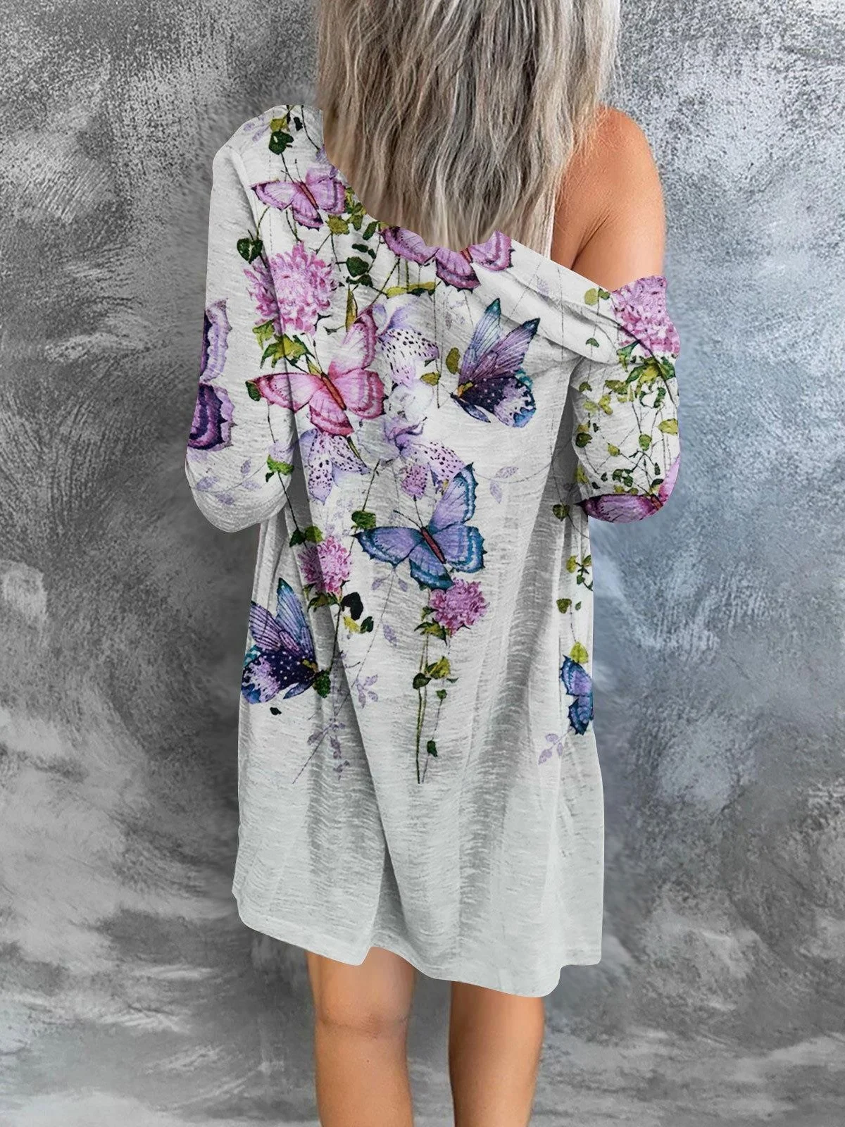 Women Geometric Spring/Fall Cover-up Sexy Printing Lightweight Cardigan