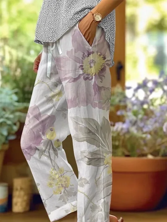Women Floral Long Pants Casual Spring/Fall Trousers