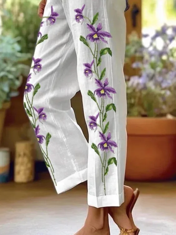 Women Floral Long Pants Casual Spring/Fall Trousers