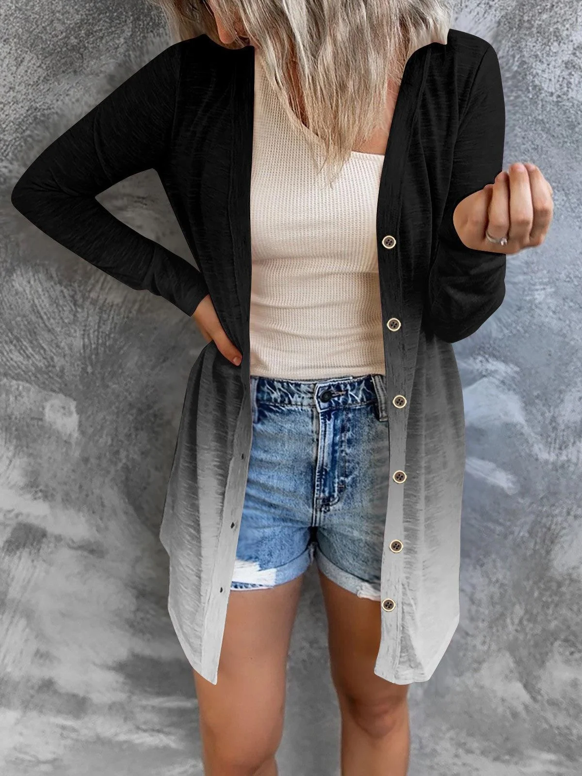 Women Geometric Spring/Fall Cover-up Sexy Printing Lightweight Cardigan