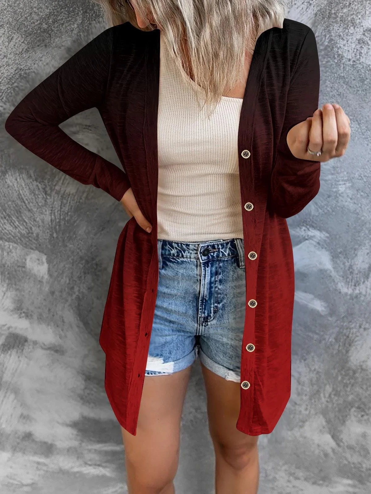 Women Geometric Spring/Fall Cover-up Sexy Printing Lightweight Cardigan
