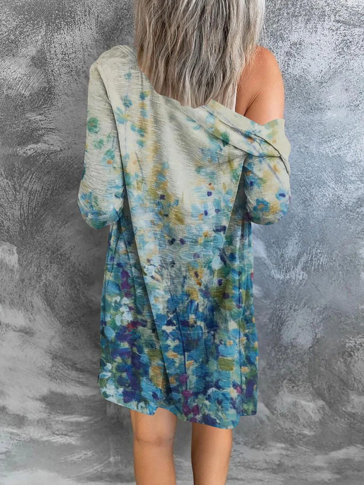 Women Geometric Spring/Fall Cover-up Sexy Printing Lightweight Cardigan
