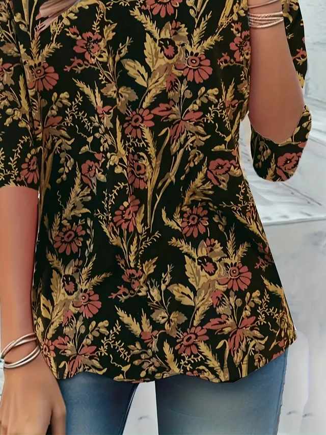 Women Floral Long Sleeve Tee T-shirt Crew Neck Printing Casual Spring/Fall Tunic Top