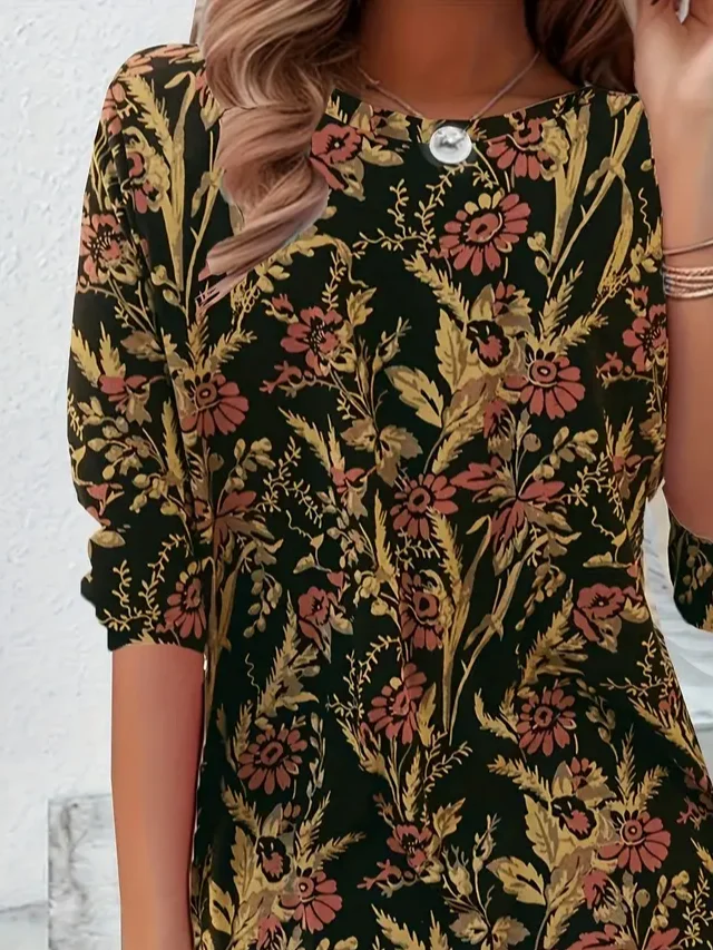 Women Floral Long Sleeve Tee T-shirt Crew Neck Printing Casual Spring/Fall Tunic Top