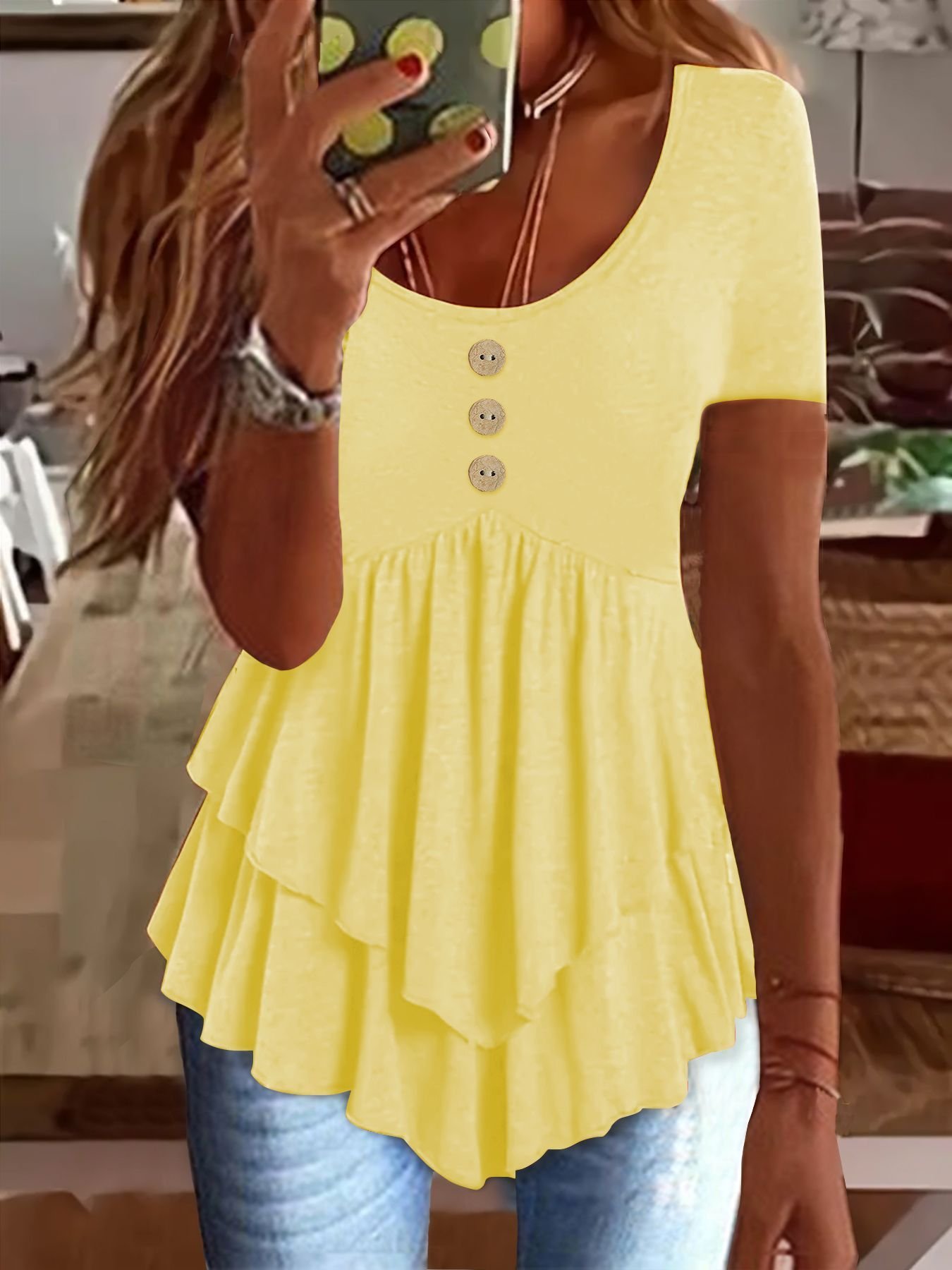 Women Plain Short Sleeve Tee T-shirt Crew Neck Casual Summer Top