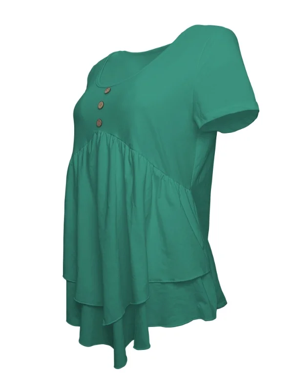 Women Plain Short Sleeve Tee T-shirt Crew Neck Casual Summer Top