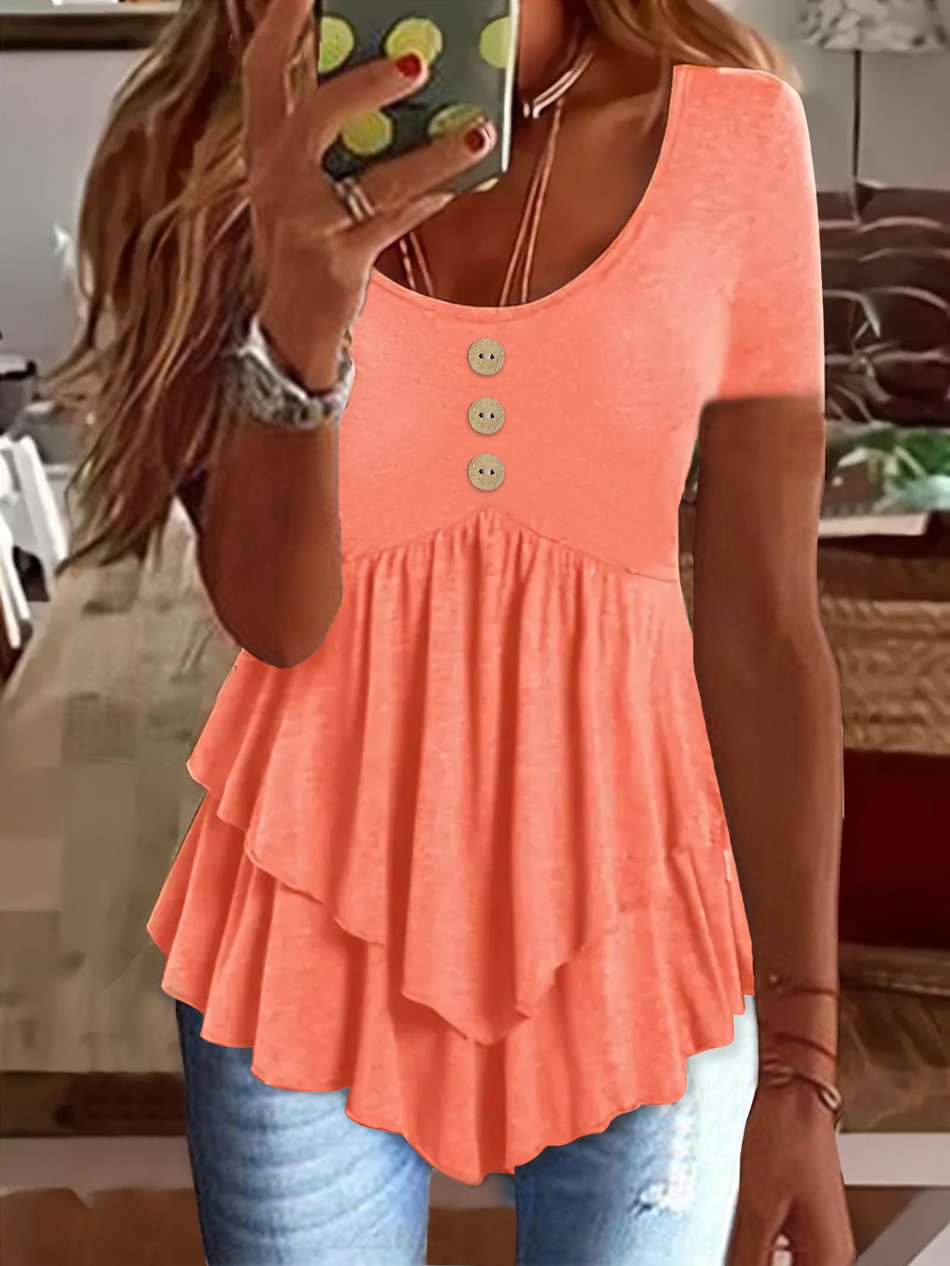 Women Plain Short Sleeve Tee T-shirt Crew Neck Casual Summer Top