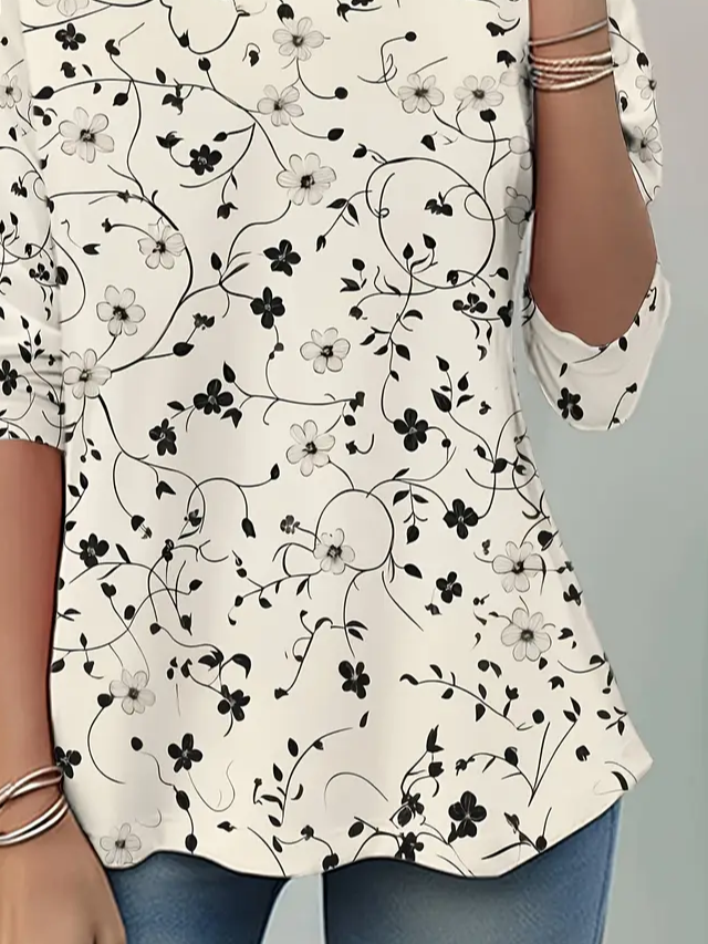Women Floral Long Sleeve Tee T-shirt Crew Neck Printing Casual Spring/Fall Tunic Top