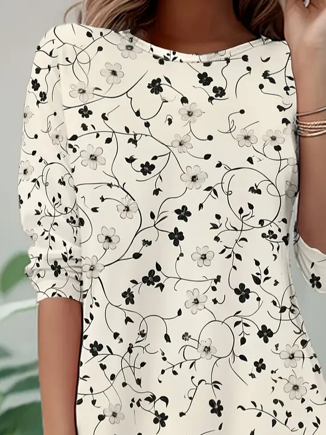 Women Floral Long Sleeve Tee T-shirt Crew Neck Printing Casual Spring/Fall Tunic Top