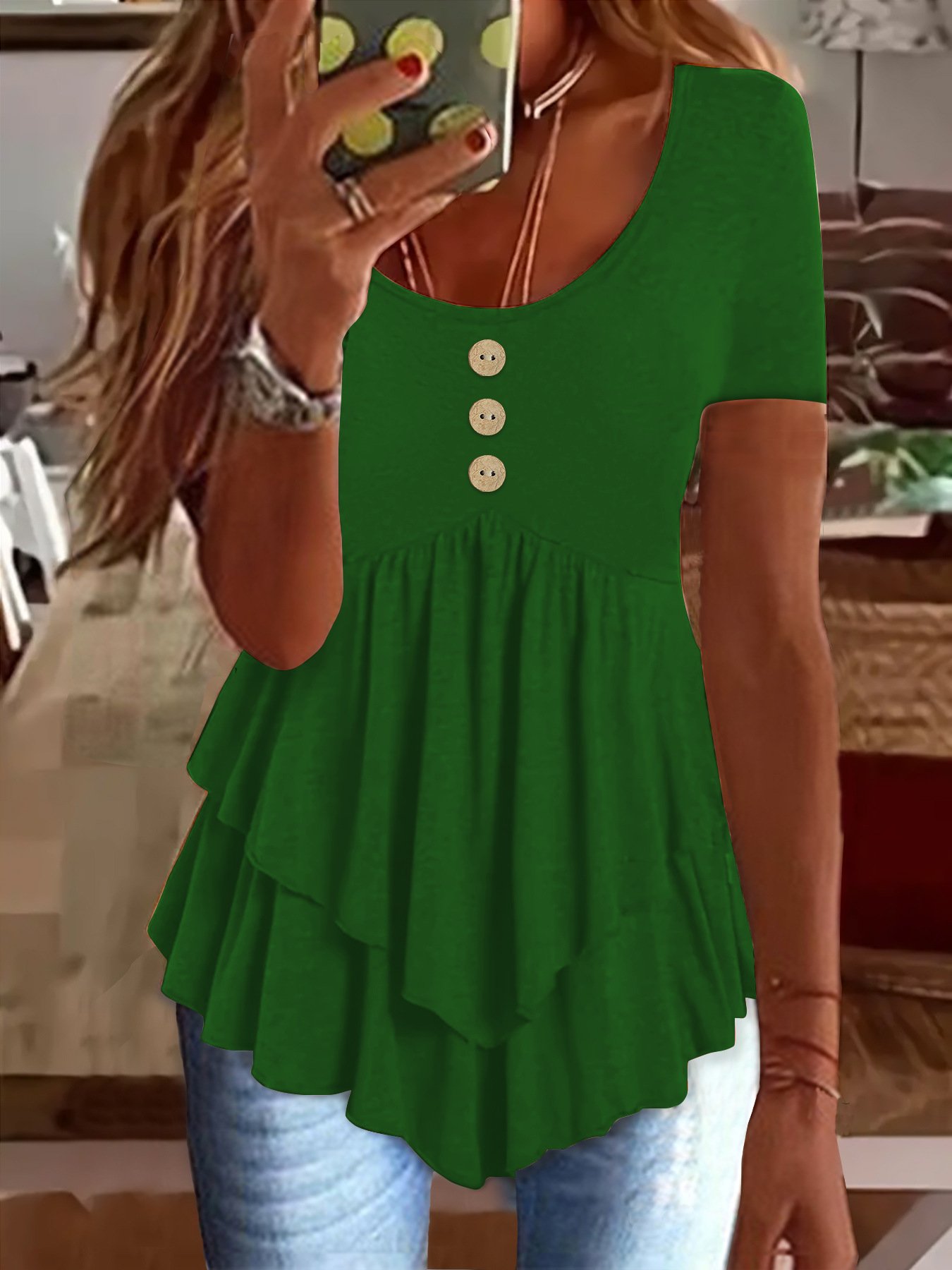 Women Plain Short Sleeve Tee T-shirt Crew Neck Casual Summer Top
