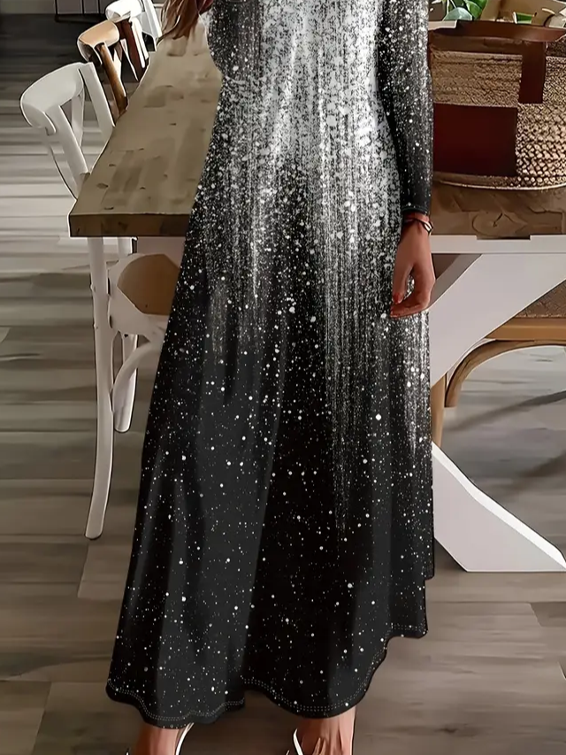 Women Abstract Long Sleeve Spring/Fall Printing Dress V Neck Daily Casual Maxi H-Line Dress