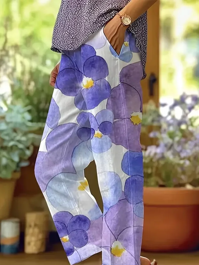 Women Floral Long Pants Casual Spring/Fall Trousers