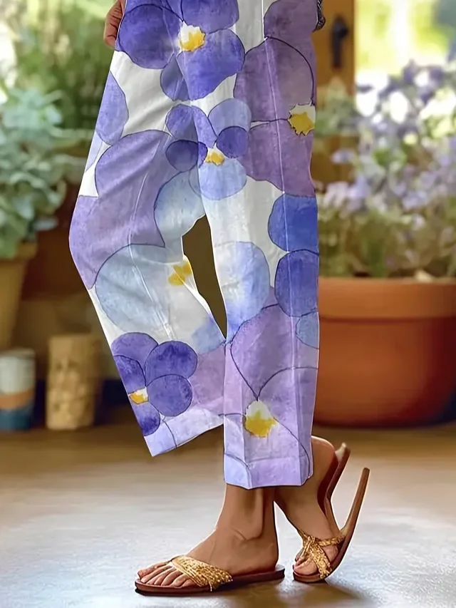 Women Floral Long Pants Casual Spring/Fall Trousers