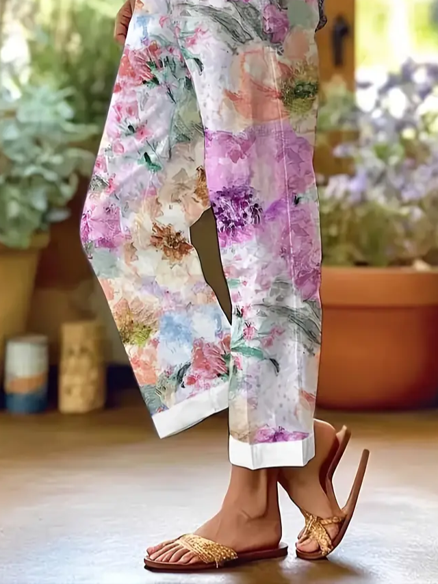 Women Floral Long Pants Casual Spring/Fall Trousers
