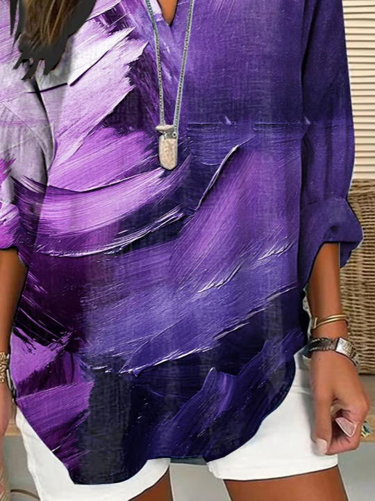 Women Abstract Long Sleeve Blouse Spring/Fall Printing V Neck Daily Casual Top
