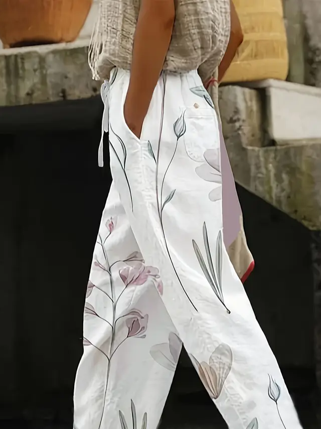 Women Floral Long Pants Casual Spring/Fall Trousers