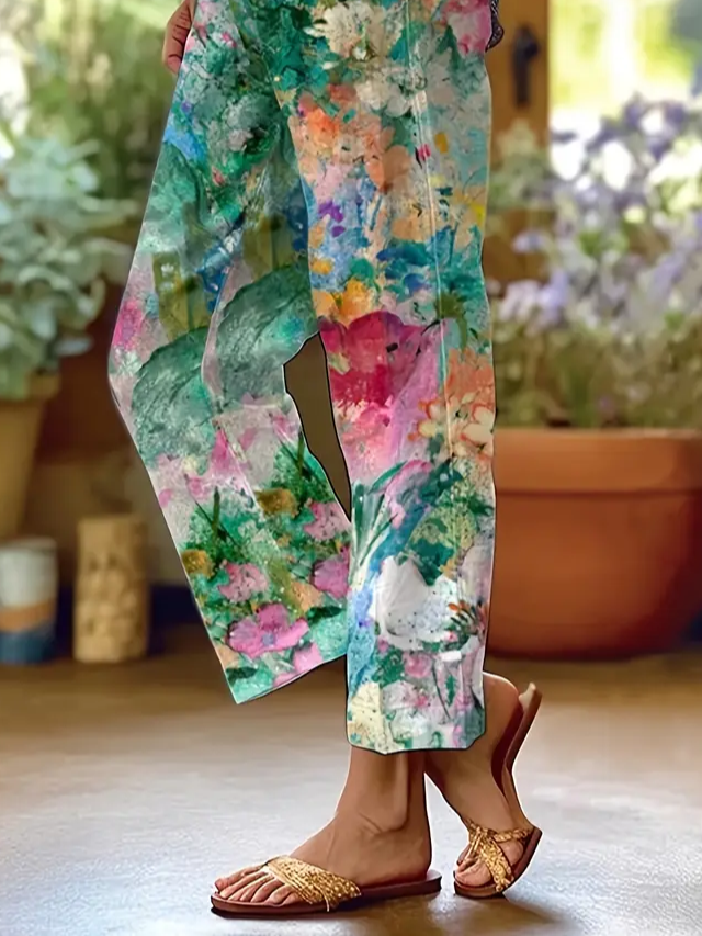 Women Floral Long Pants Casual Spring/Fall Trousers