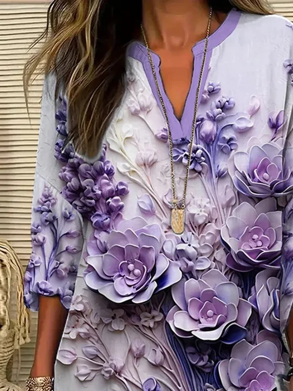 Women Floral Long Sleeve Blouse Spring/Fall Printing V Neck Daily Casual Top