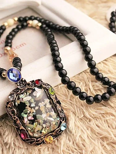 New Color Shell Cat's Eye Stone Long Korean Sweater Chain Accessories Retro Necklace