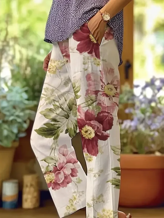 Women Floral Long Pants Casual Spring/Fall Trousers