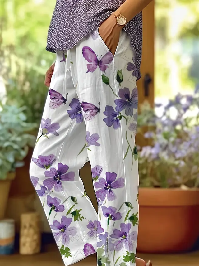 Women Floral Long Pants Casual Spring/Fall Trousers