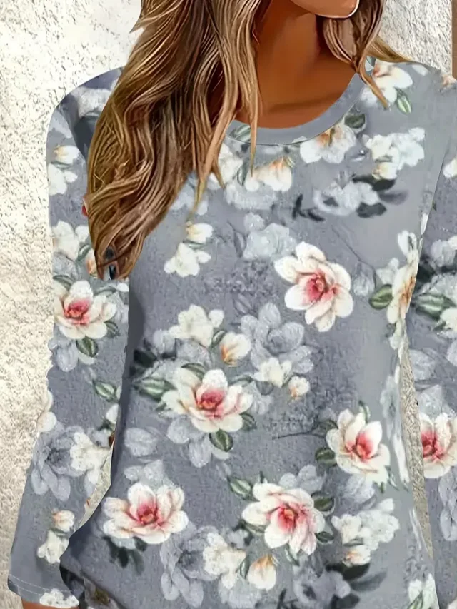 Women Floral Long Sleeve Tee T-shirt Crew Neck Printing Casual Spring/Fall Graphic Tee Top