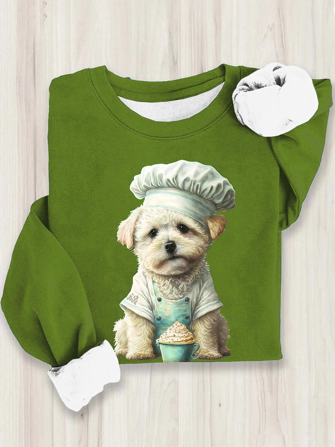 Women's Dog Crew Neck Casual Spring/Fall Long Sleeve Sweatshirt