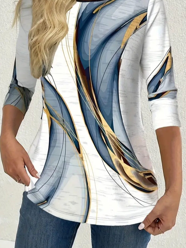 Women Abstract Long Sleeve Tee T-shirt Crew Neck Printing Casual Spring/Fall Graphic Tee Top