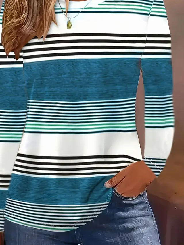 Women Striped Long Sleeve Tee T-shirt Crew Neck Printing Casual Spring/Fall Graphic Tee Top