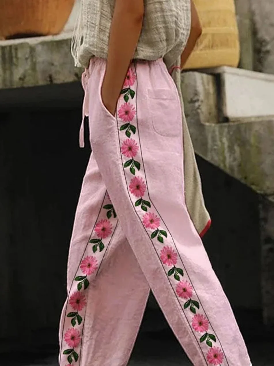 Women Floral Long Pants Casual Spring/Fall Trousers
