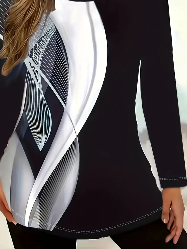 Women Abstract Long Sleeve Tee T-shirt Crew Neck Printing Casual Spring/Fall Graphic Tee Top