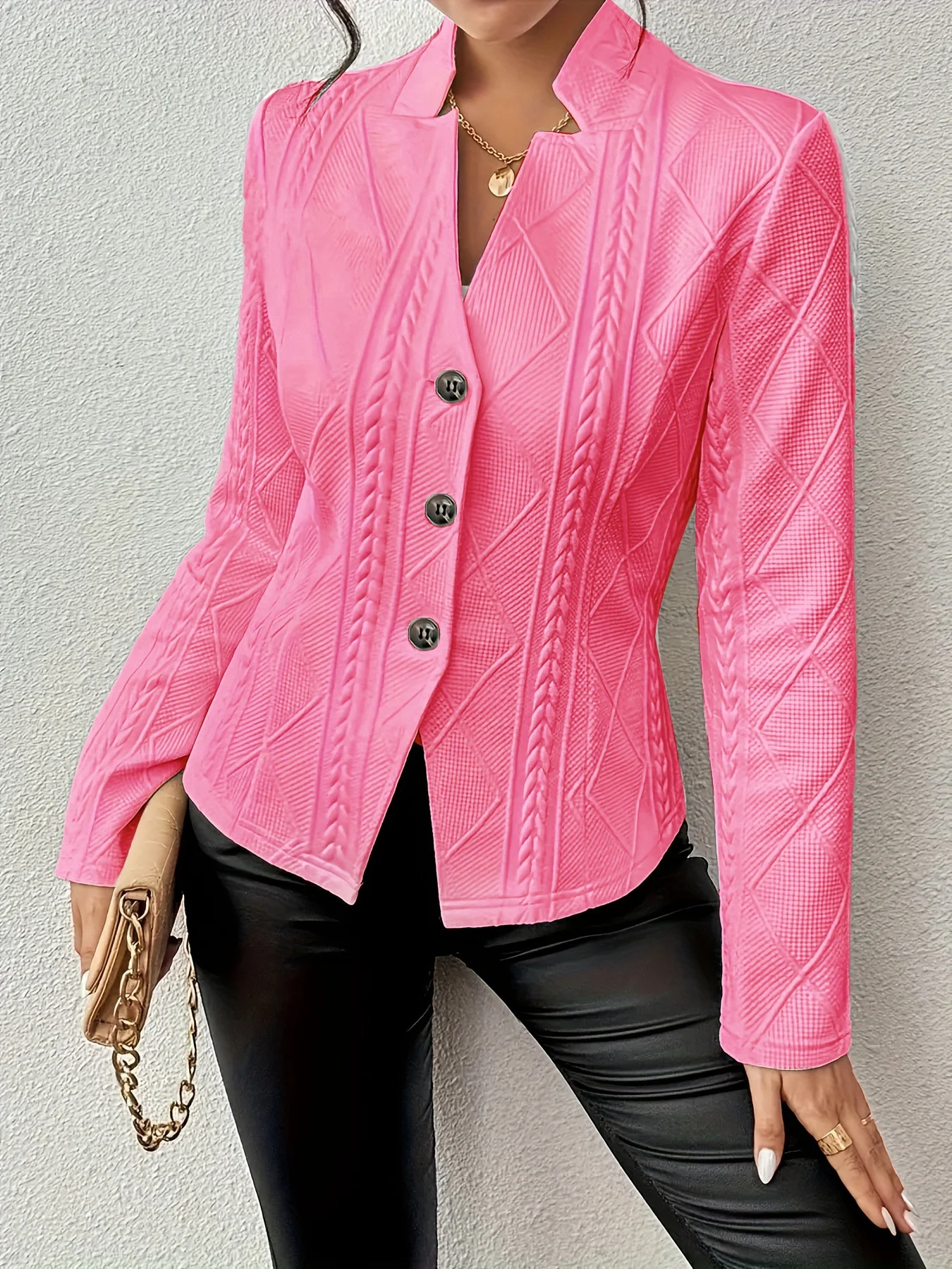 Women Geometric Spring/Fall Outerwear Vintage Embossed Long Sleeve Mock Neck Regular Blazer