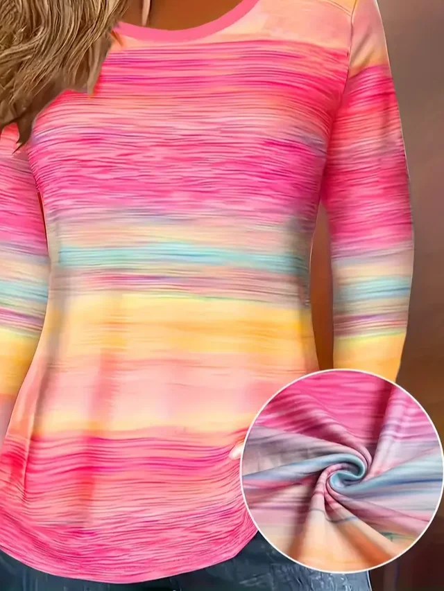 Women Abstract Long Sleeve Tee T-shirt Crew Neck Printing Casual Spring/Fall Graphic Tee Top