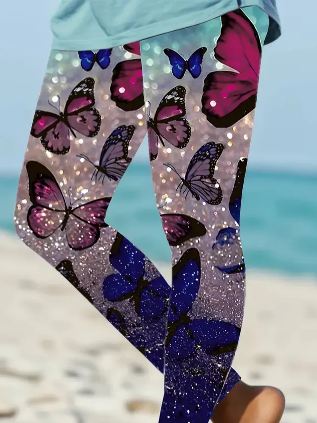 Women Butterfly Casual All Season Printing Long Leggings